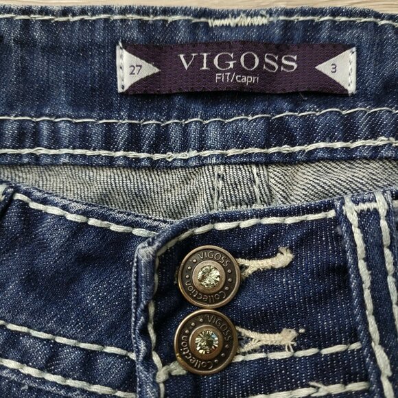 Vigoss Jeans Size 27 Fit Capri Button Flap Pockets Low Rise Embellished - Picture 4 of 10